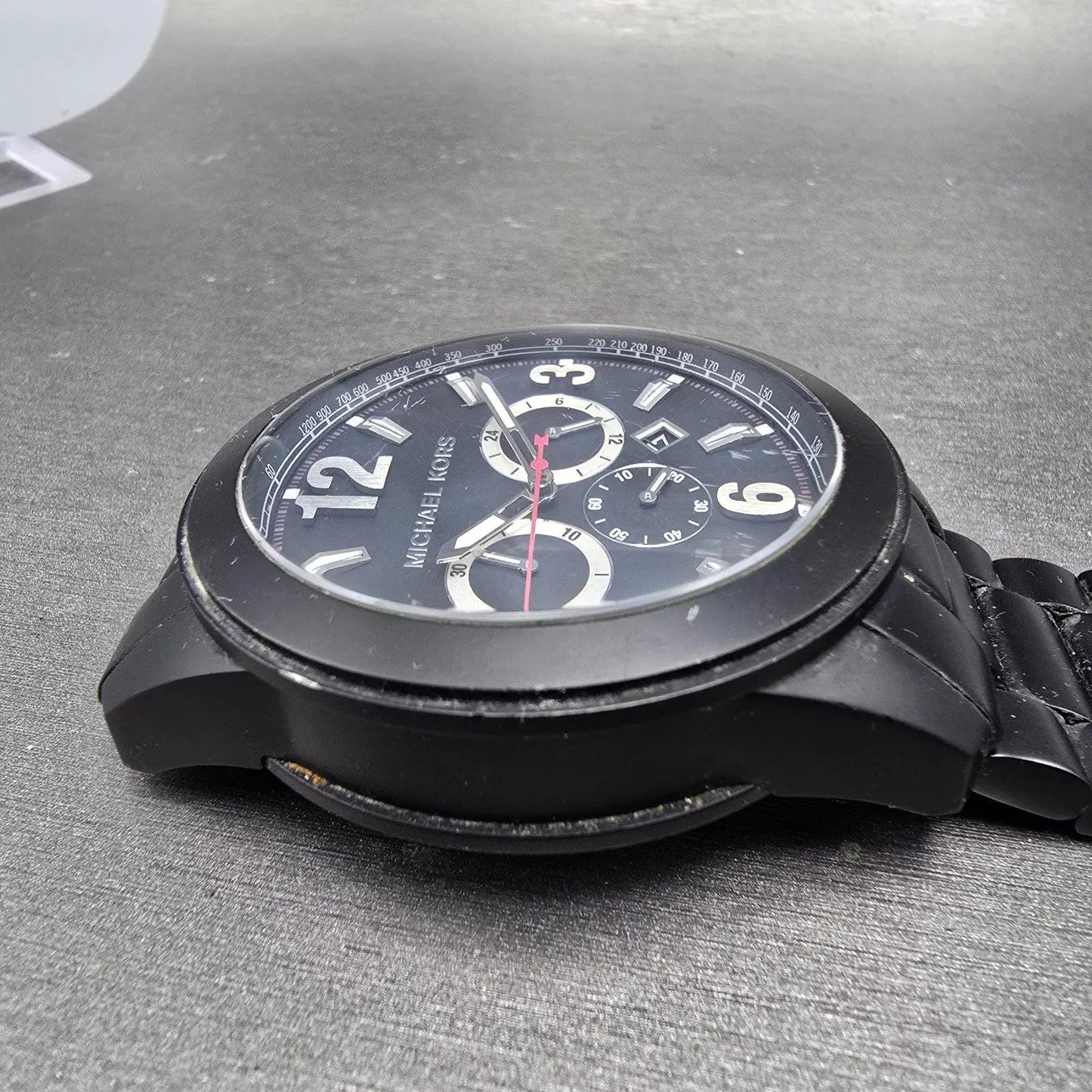 Michael Kors Chronograph Watch Men 51mm Black Dial Black Tone Date MK8196 NewBat5