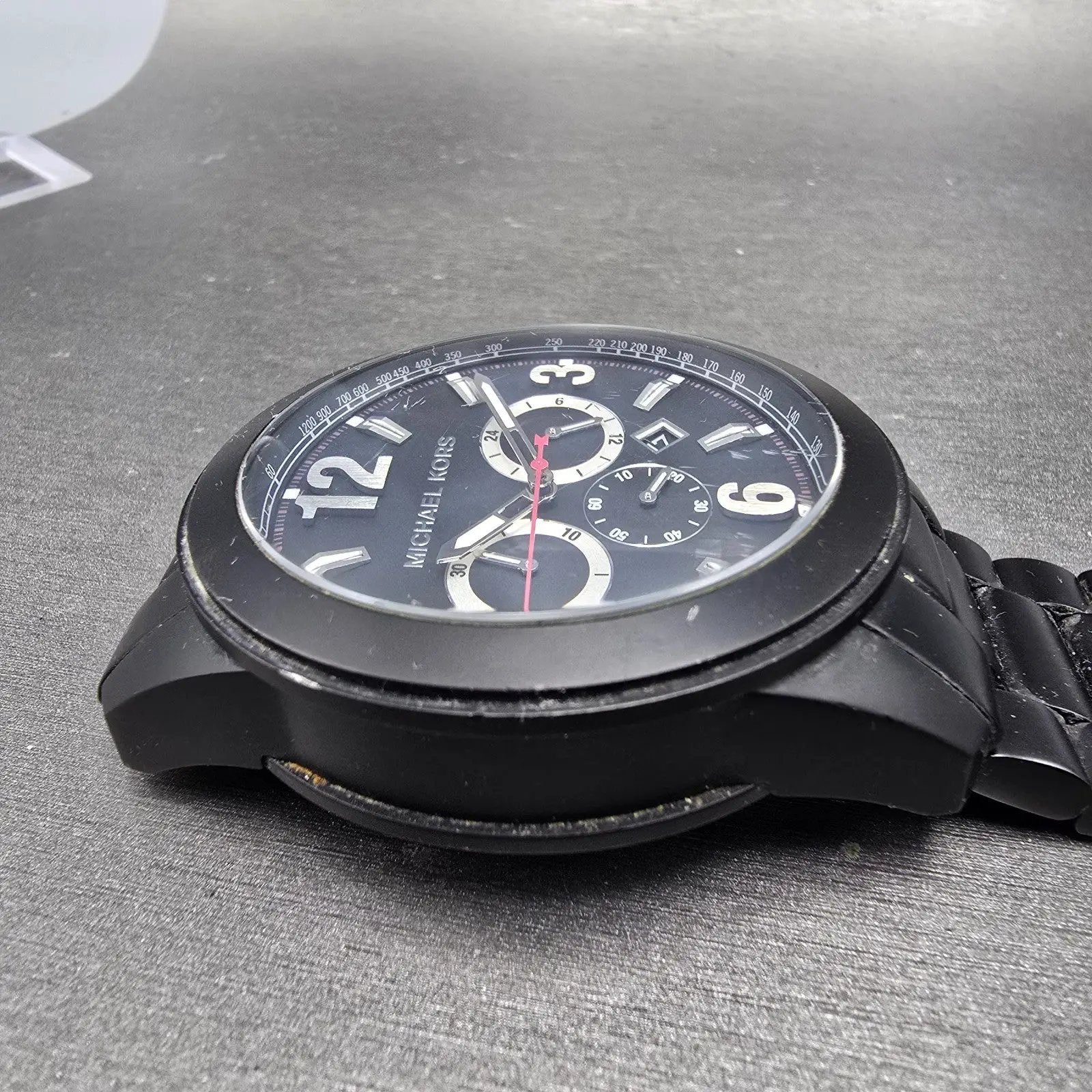 Michael Kors Chronograph Watch Men 51mm Black Dial Black Tone Date MK8196 NewBat5