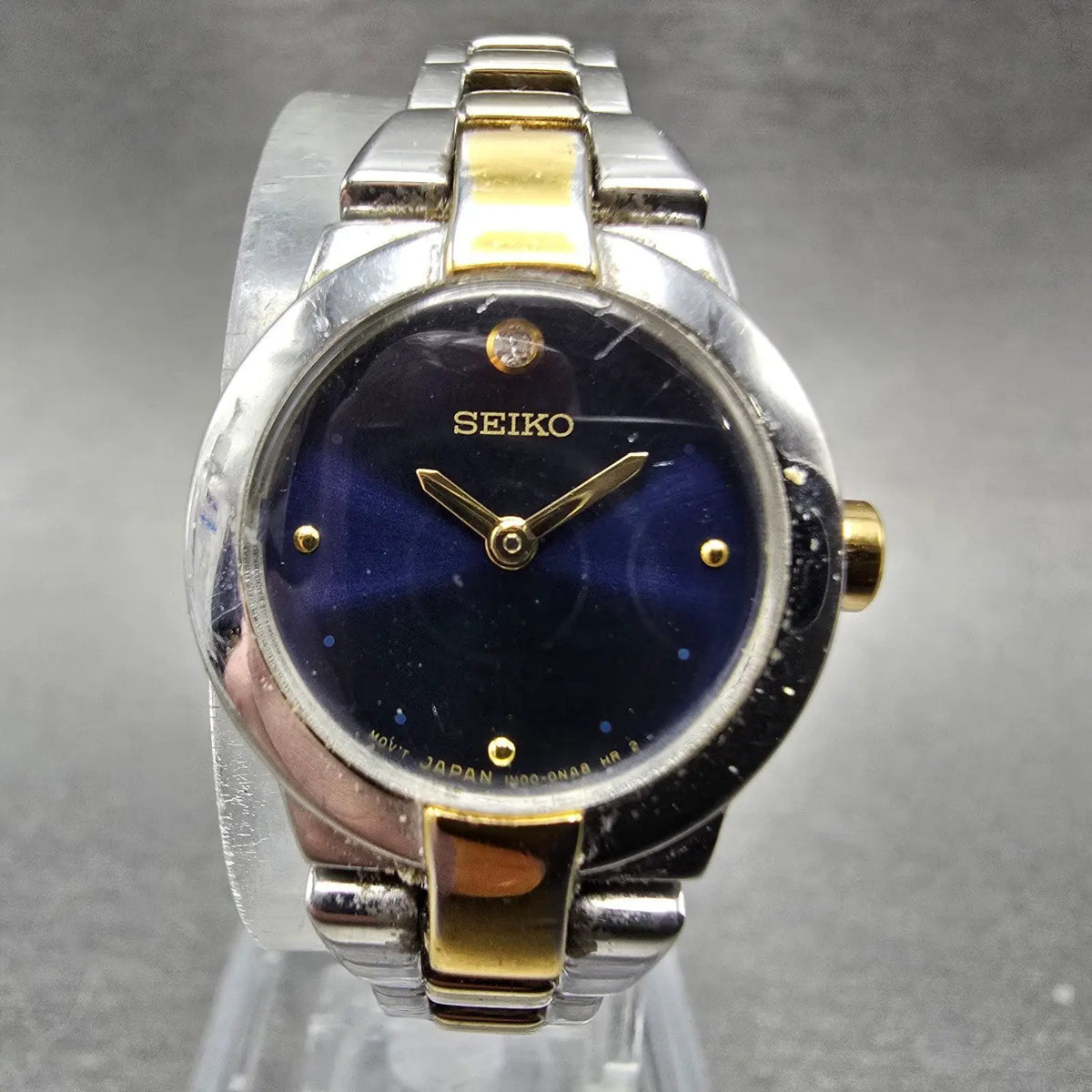 Seiko Watch Women 20mm Blue Dial Two Tone Round Vintage 1N00-0GM0 New Battery JP0