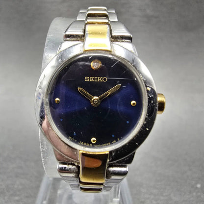 Seiko Watch Women 20mm Blue Dial Two Tone Round Vintage 1N00-0GM0 New Battery JP0