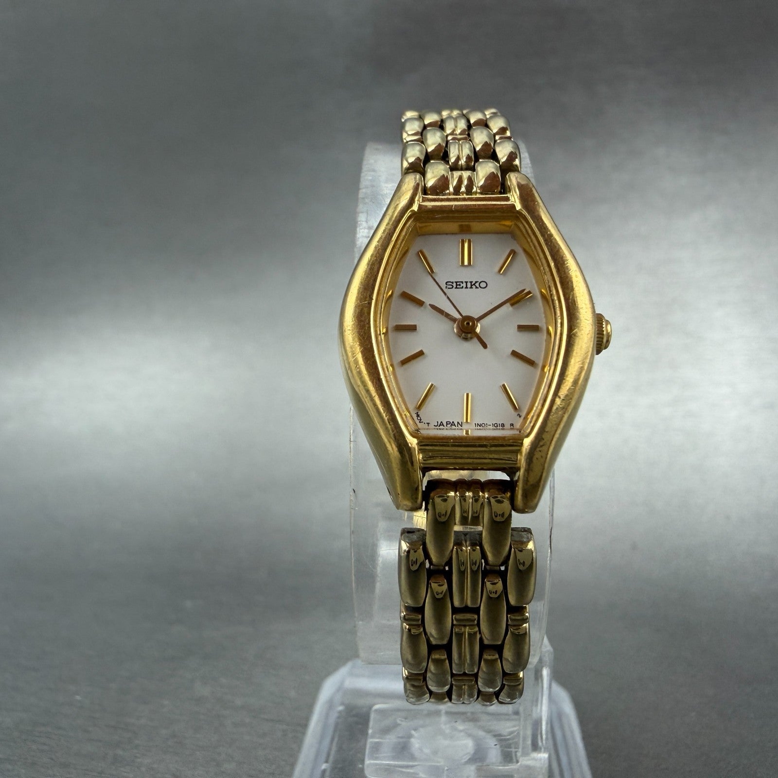 Seiko Watch Women 18mm White Dial Gold Tone Oval 1N01-5C19 New Battery5