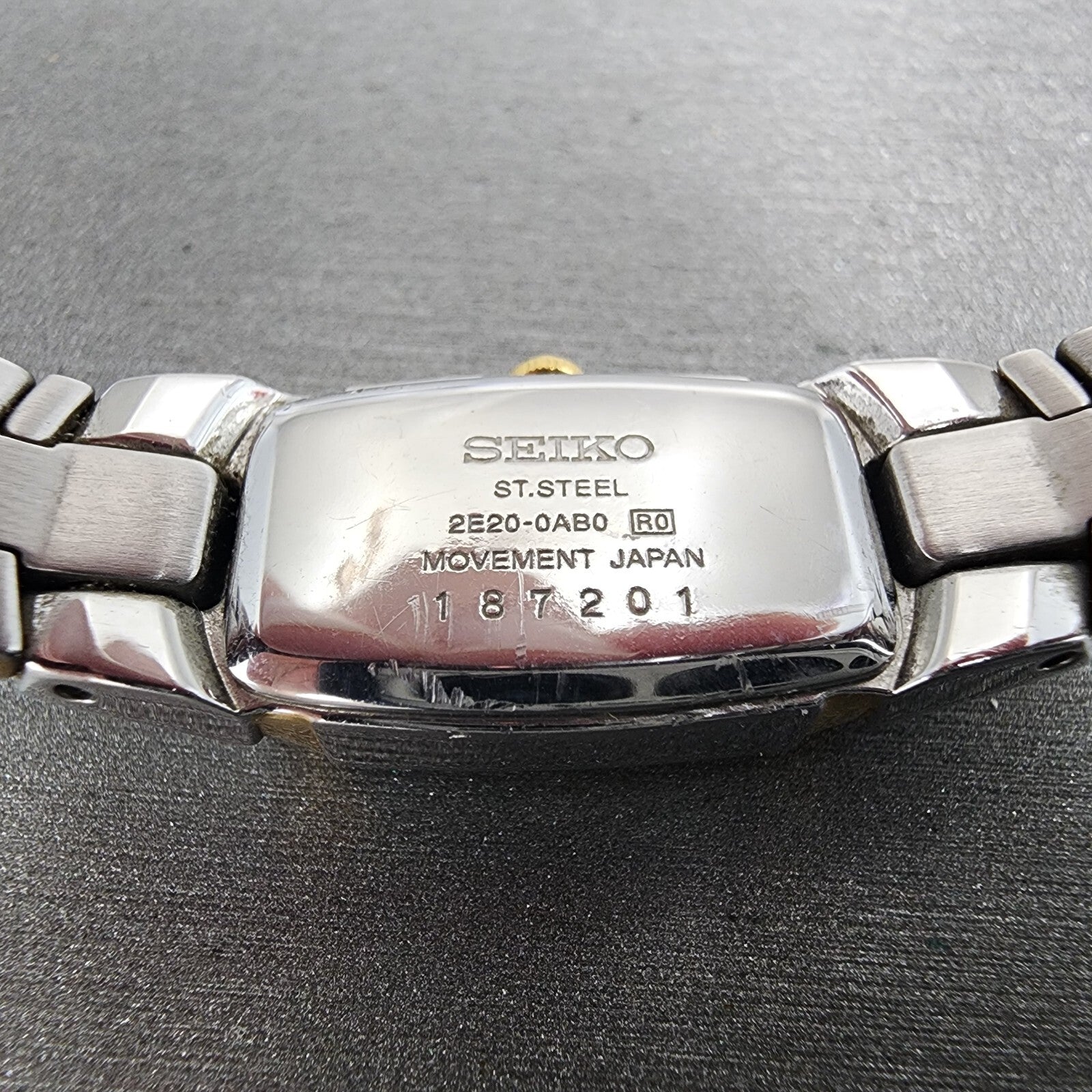 Seiko Watch Women 14mm Blue Dial Two Tone Rectangle 2E200AB0 New Battery9
