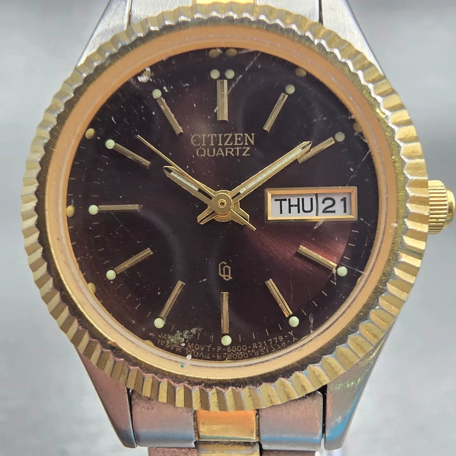 Citizen CQ Watch Women 25mm Brown Dial Two Tone Daydate 6000-R00413 New Battery1