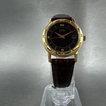 Citizen Watch Women 24mm Black Dial Gold Tone Date 1012-K13131 New Battery5