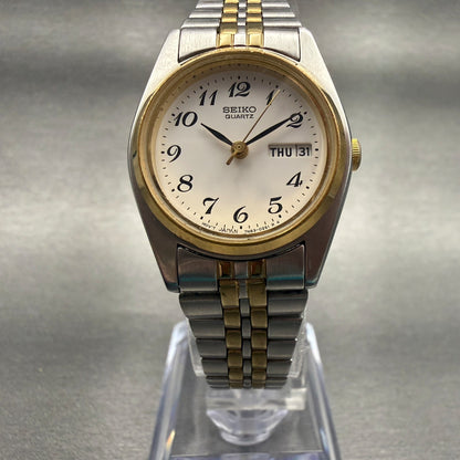 Seiko Watch Women 23mm White Dial Two Tone Daydate Round 7N83-0011 New Battery5