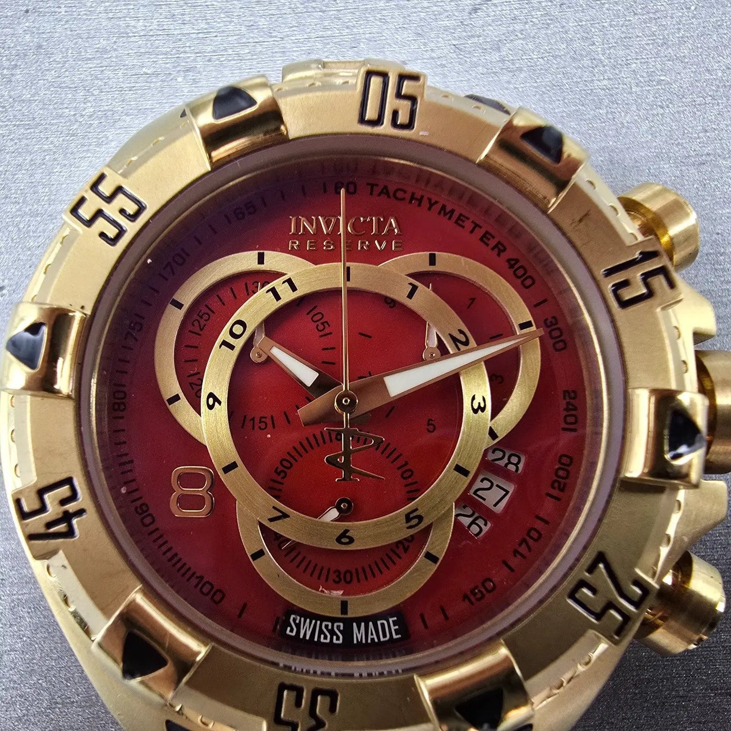 Invicta Reserve Chronograph Dive Watch Men 52mm Red Dial Gold Tone 6972 New Batt1