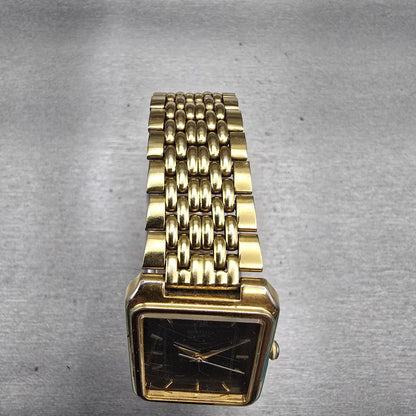 Seiko Watch Men 26mm Black Dial Gold Tone Rectangle V701-5J09 New Battery VTG4