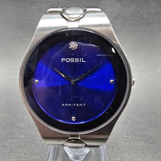 Fossil Arkitekt Watch Men 35mm Blue Dial Silver Tone Round FS-2710 New Battery0