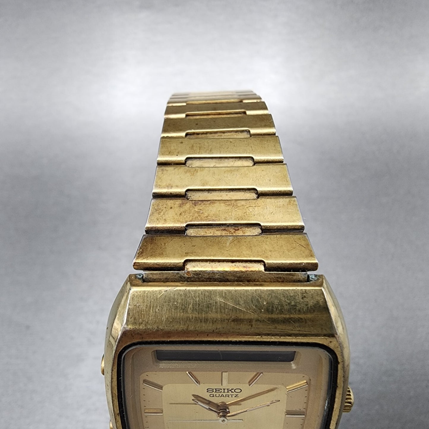 Seiko Analog Digital Watch Men 32mm Gold Dial Gold Tone H3575109 New Battery4