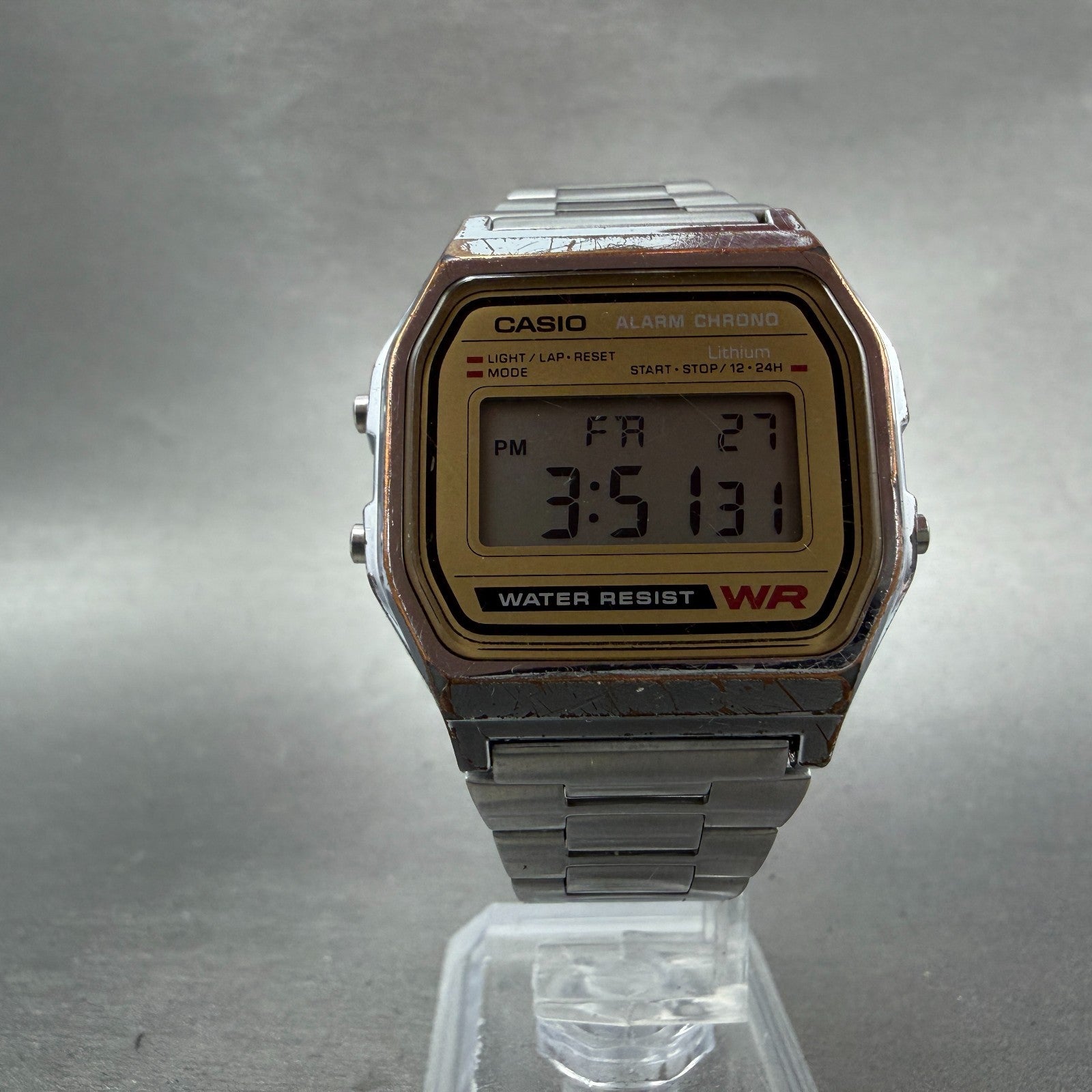 Casio Digital Alarm Chronograph Watch Men 33mm Brown Dial A158WE New Battery KPO5