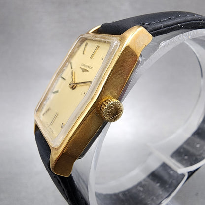 Longines Tank Watch Women 20mm Gold Dial Gold Tone Hexagon Manual Wind Runs 8172