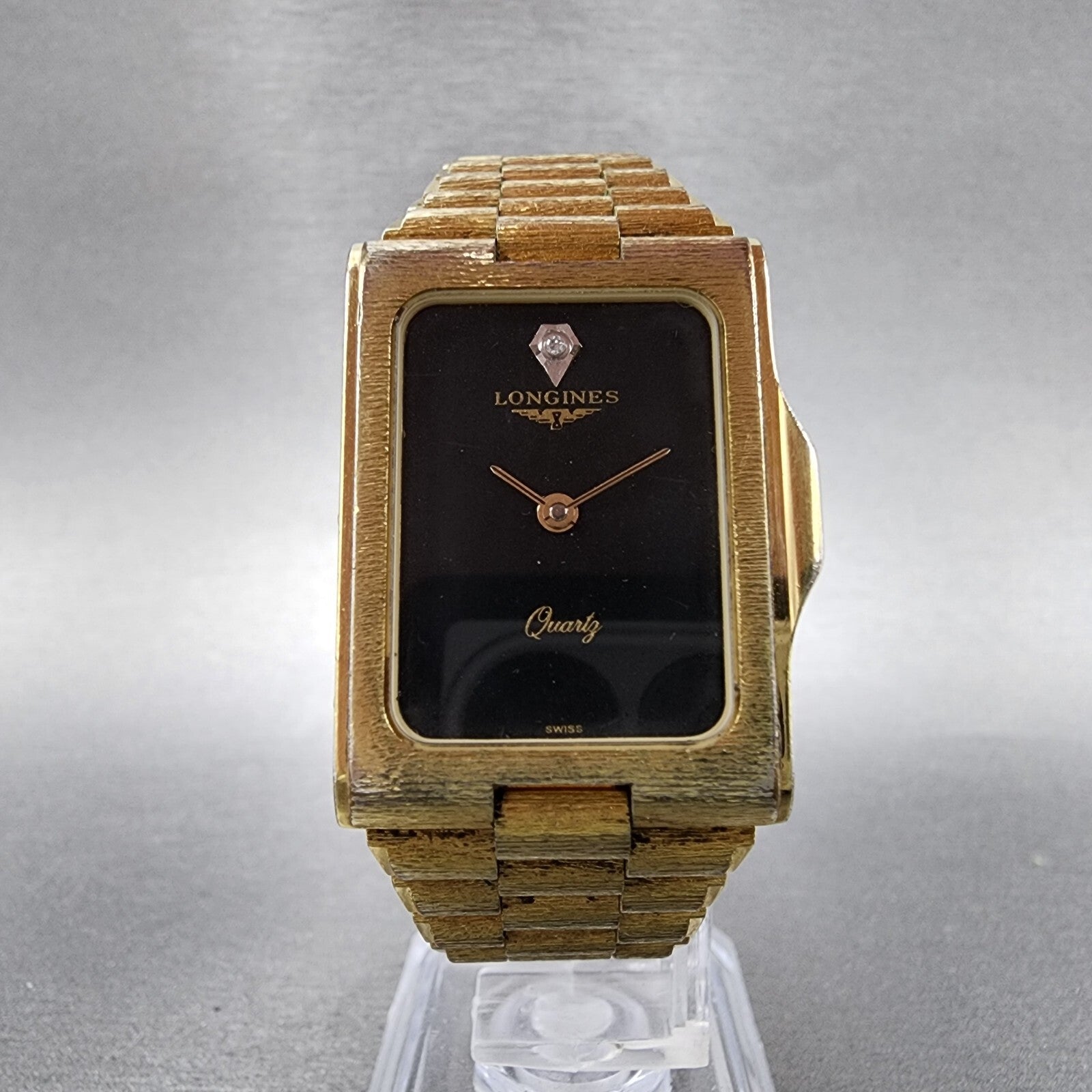 Longines Tank Watch Men 24mm Black Dial Gold Tone Rectangle New Battery Nugget5