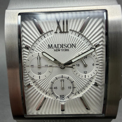 Madison New York Chronograph Tank Watch Men 34mm White Dial Steel Date New Batt2
