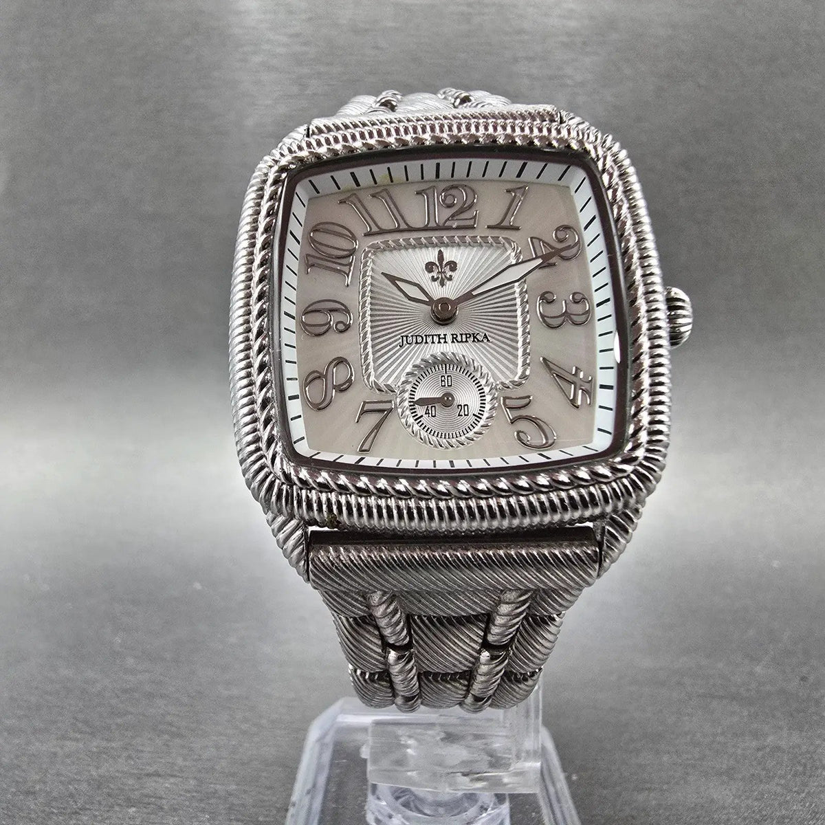 Judith Ripka Tank Watch Women 33mm MOP Dial Silver Tone Small Seconds New Batt5