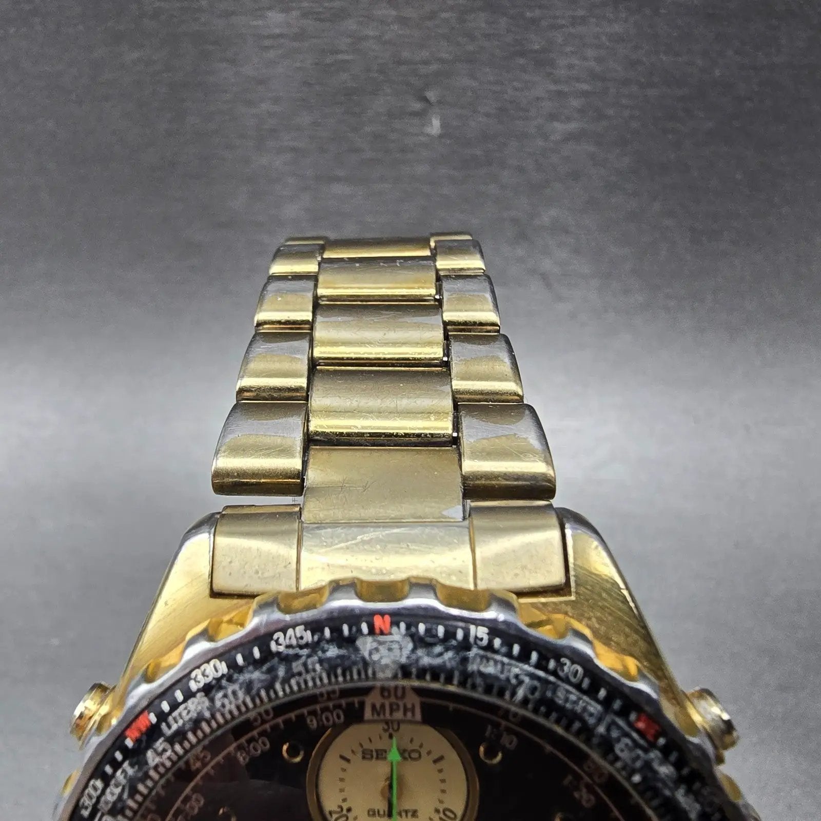 Seiko Flightmaster Chronograph Watch Men 40mm Black Dial Gold Tone READ!! NewBat4