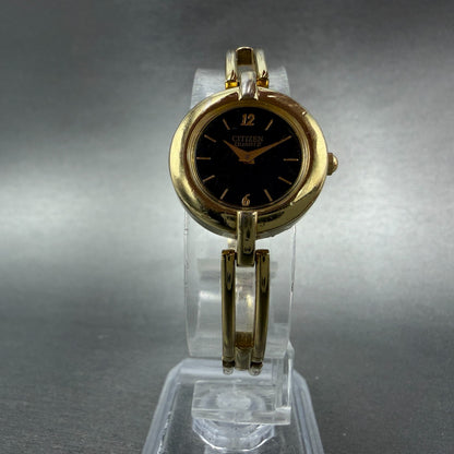 Citizen Watch Women 20mm Black Dial Gold Tone Round 5920-S99183 New BatteryK5