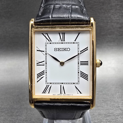 Seiko Tank Watch Men 28mm White Dial Gold Rectangle 4N30-00G0 New Battery0