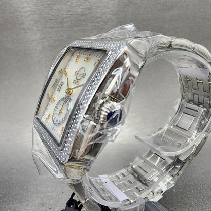 Gevril GV2 Bari Tank Watch Women 31mm MOP Dial Steel Diamond bezel Small Seconds