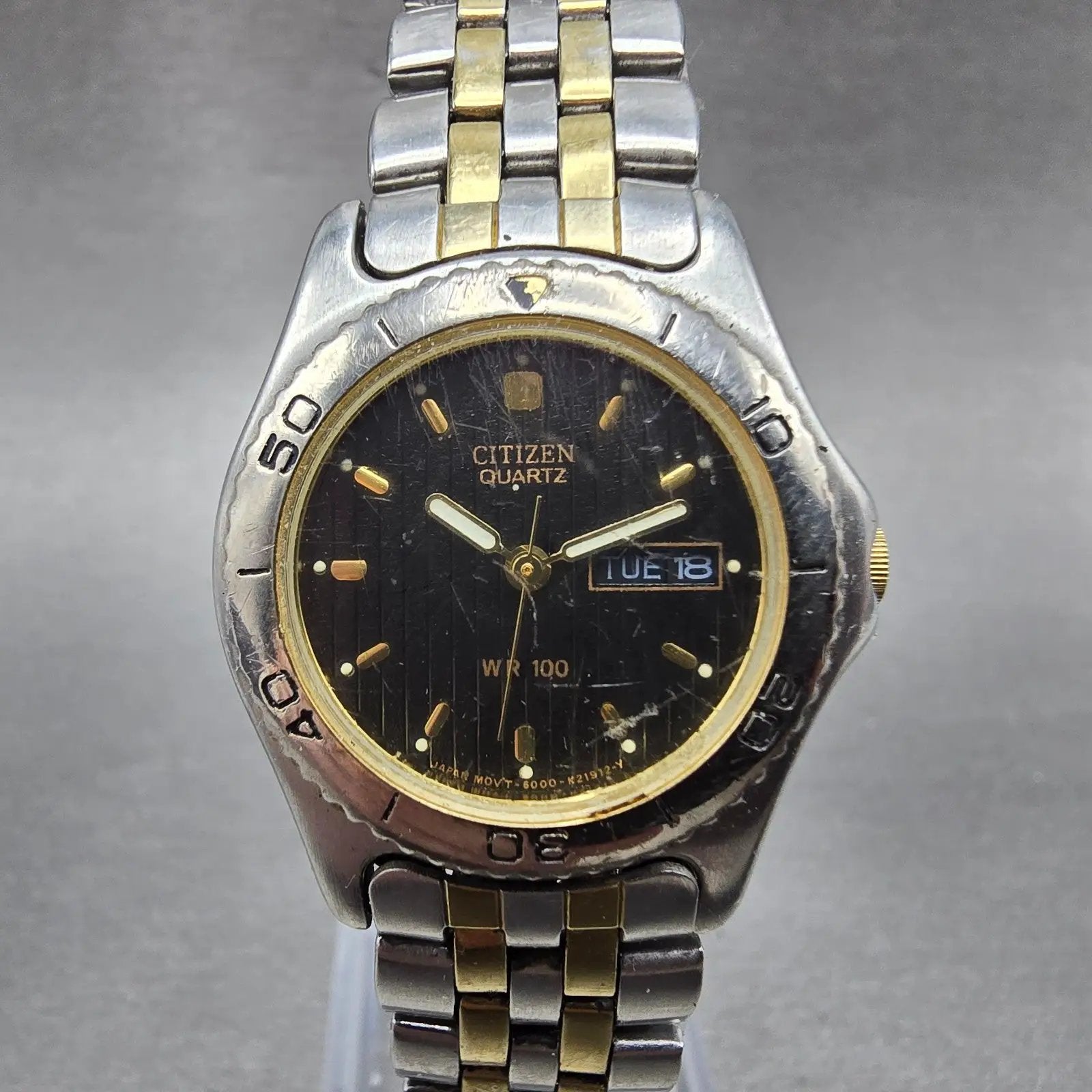 Citizen Dive Watch Women 27mm Black Dial Two Tone Daydate 6000-K06487 NewBattery0