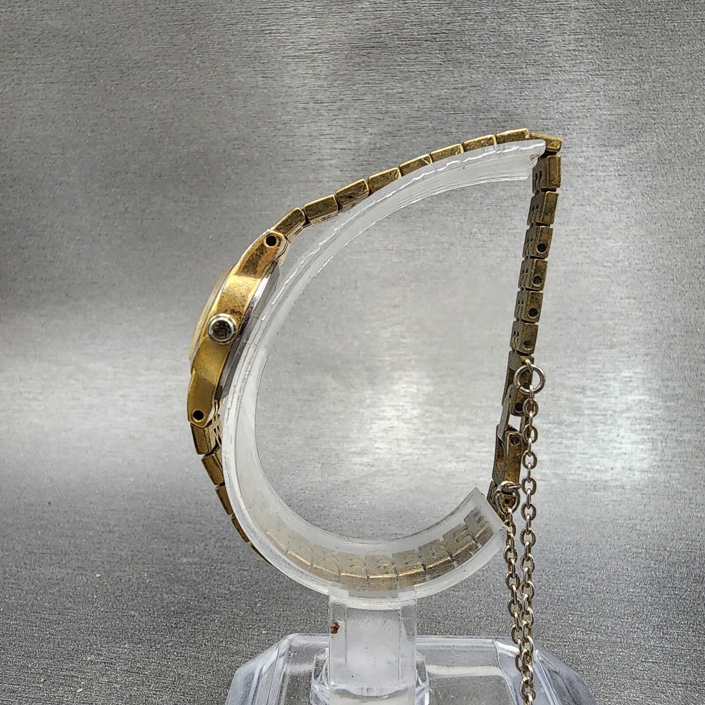 Seiko Watch Women 17mm Gold Dial Gold Tone Round 54205039 New Battery VTG ABD6