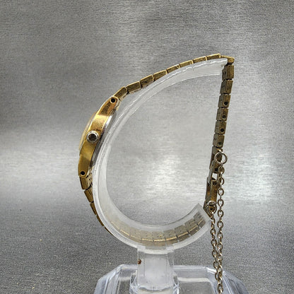 Seiko Watch Women 17mm Gold Dial Gold Tone Round 54205039 New Battery VTG ABD6