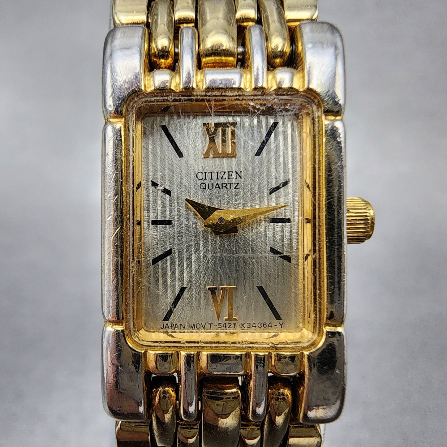 Citizen Tank Watch Women 15mm Silver Dial Gold Tone Rectangle New Battery VTG1
