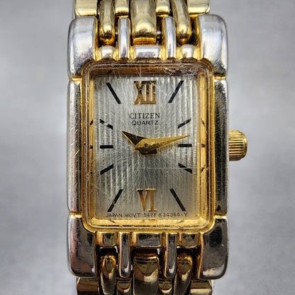Citizen Tank Watch Women 15mm Silver Dial Gold Tone Rectangle New Battery VTG1