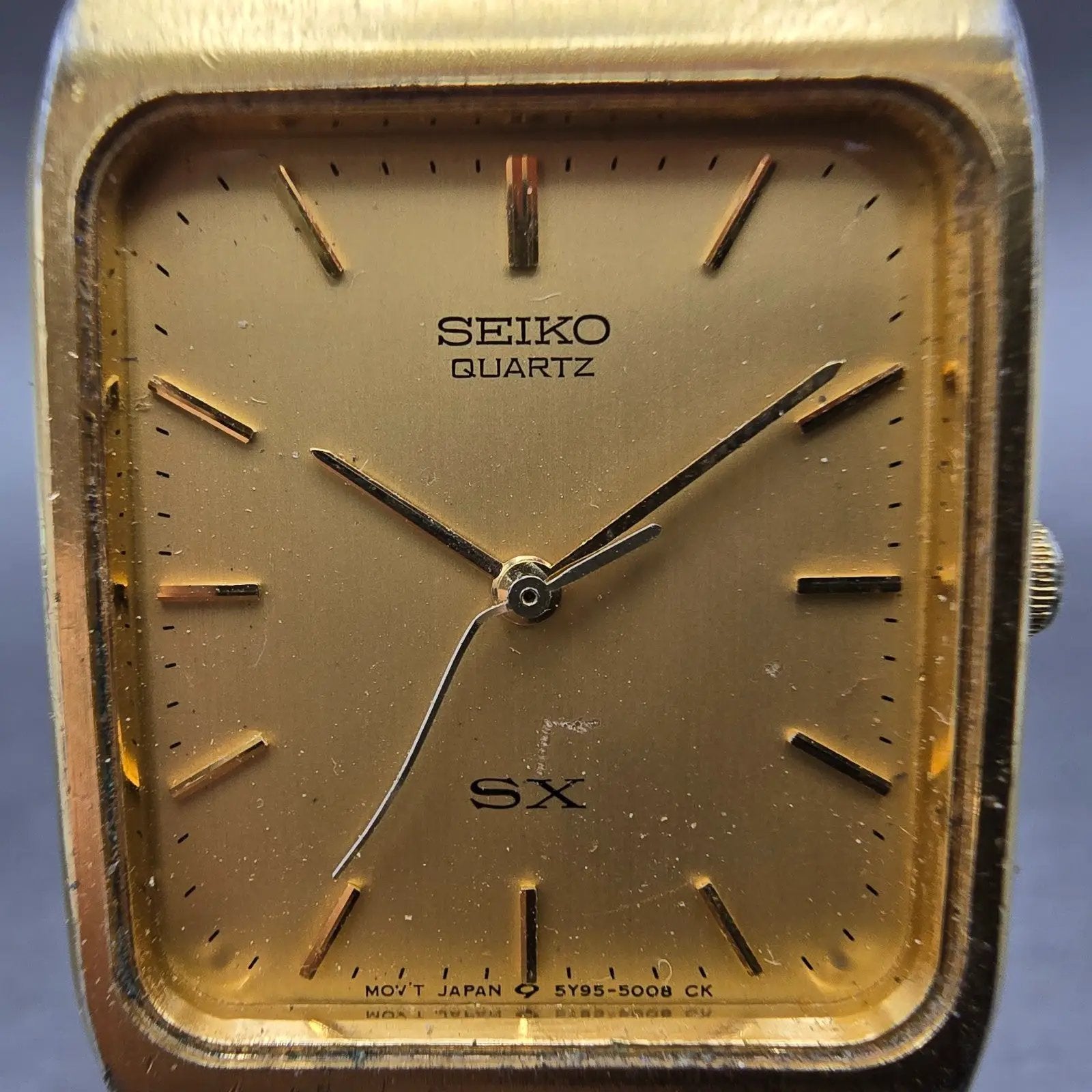 Seiko SX Tank Watch Men 26mm Champagne Dial Gold Tone Rectangle 5Y95-5009 PARTS2