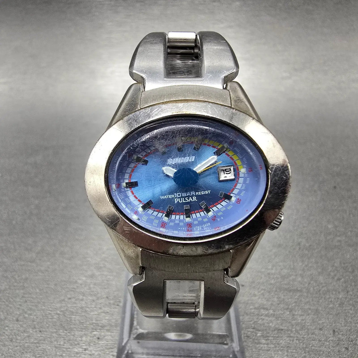 Pulsar Spoon Watch Women 32mm Blue Dial Silver Oval Date V782-5B00 New Battery0