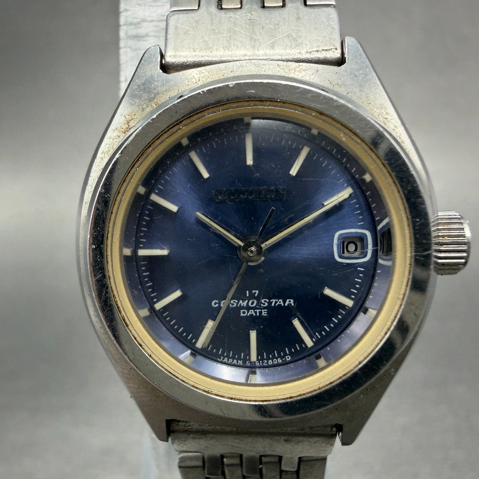 Citizen Cosmo Star Watch Women 25mm Blue Dial Silver Tone date 4-610695 PARTS2