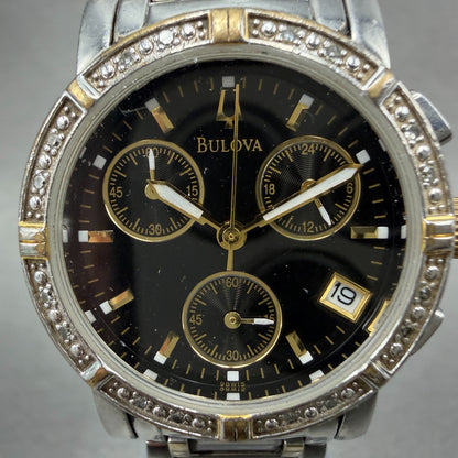 Bulova Chronograph Watch Women 30mm Black Dial Two Tone Date 98W15 New Battery1