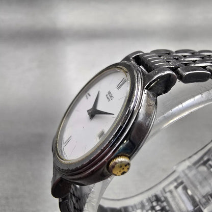 Seiko Watch Women 23mm White Dial Gray Tone Date Round 7N89-0281 New Battery2