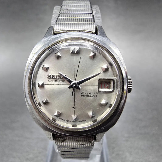 Seiko Automatic Watch Women 23mm White Dial Steel Date 2205-0240 PARTS VTG0