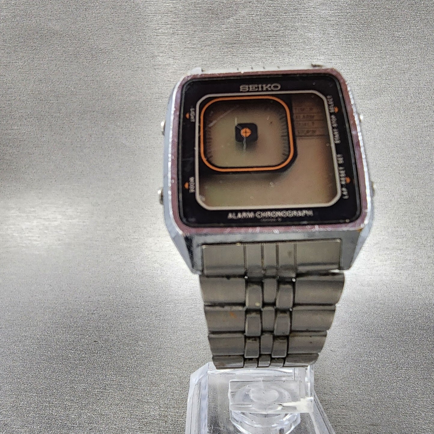 Seiko Digital Watch Men 33mm Alarm Chrono Steel Rectangle G757-4050 PARTS