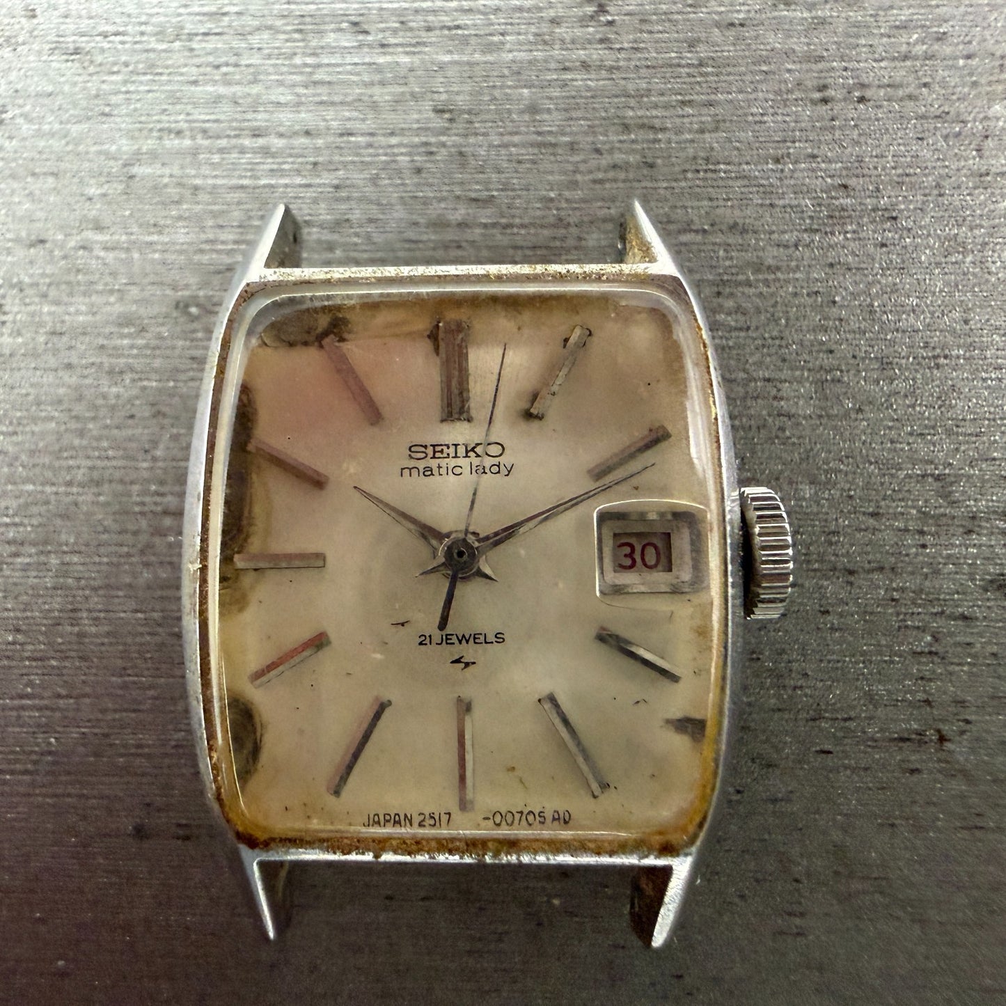 Seiko Matic Lady Watch Women 20mm Silver Dial Silver Tone Date 2517-3211 Runs1
