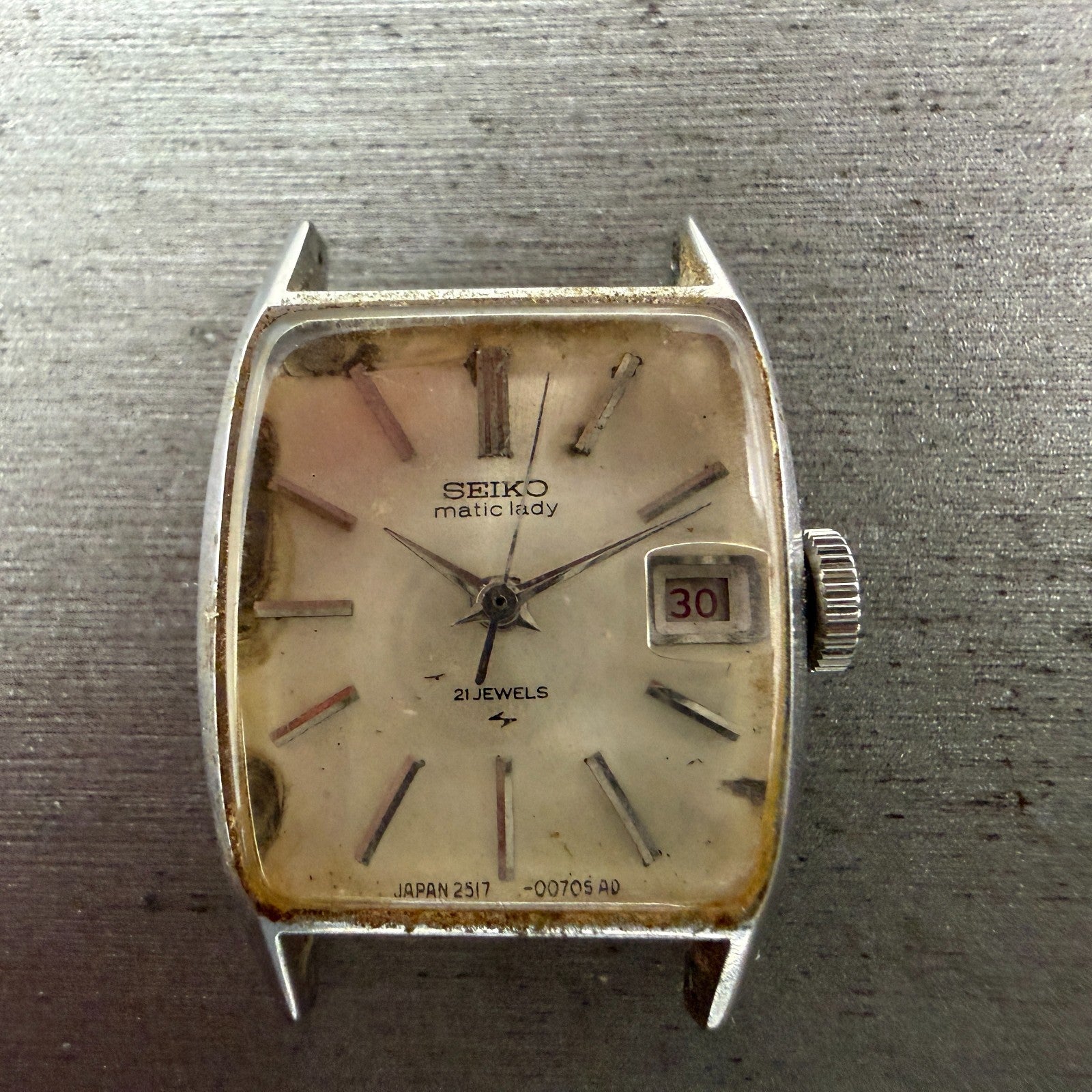 Seiko Matic Lady Watch Women 20mm Silver Dial Silver Tone Date 2517-3211 Runs1