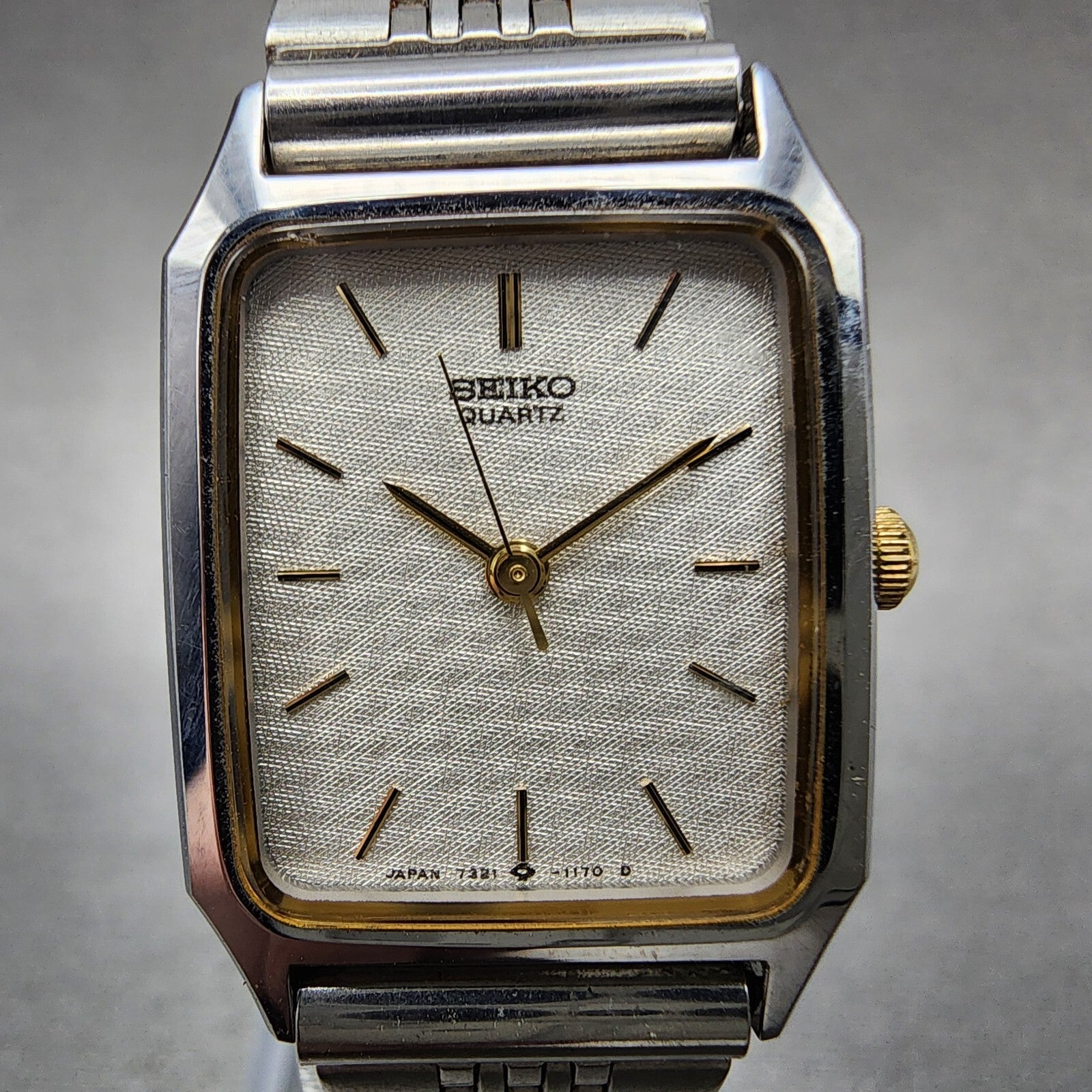 Seiko Tank Watch Women 20mm Silver Dial Two Tone 73215700 New Battery2
