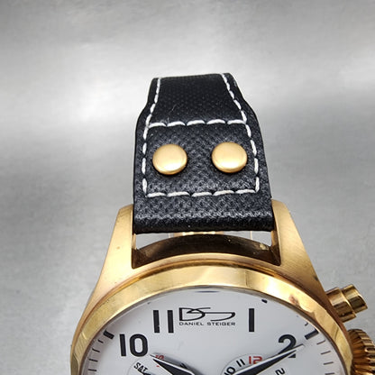Daniel Steiger Pilot Pro Watch Men 47mm White Dial Rose Gold Tone Daydate  Runs4