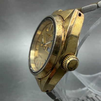 Seiko 5 Automatic Watch Women 24mm Champagne Dial Gold Tone Daydate 2906 Runs2