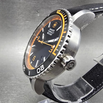 Wenger Swiss Military Roadster Watch Men 43mm Black Dial Steel Orange New Batt2