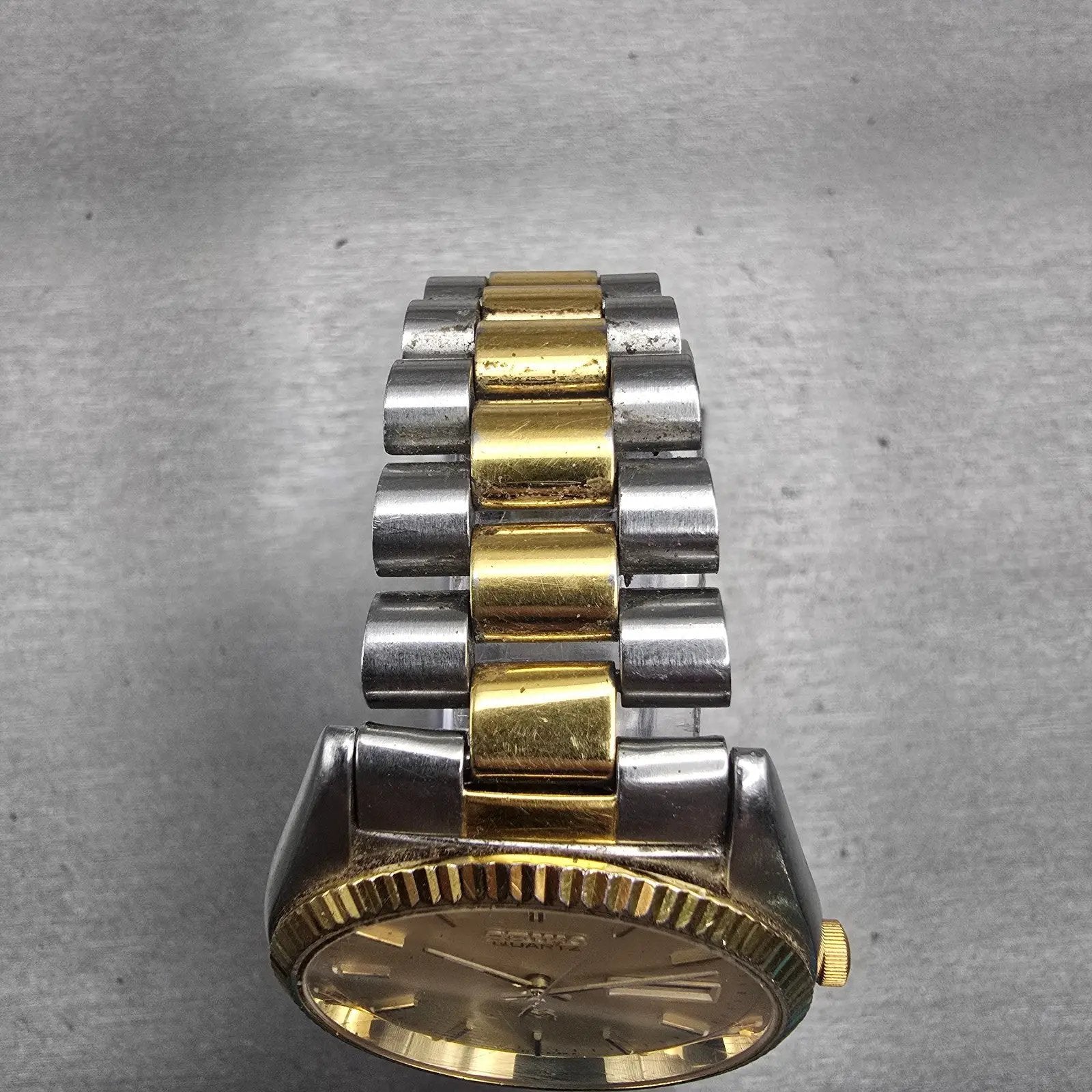 Seiko President Watch Men 36mm Gold Dial Two Tone Daydate 5Y23-8A61 New Battery4
