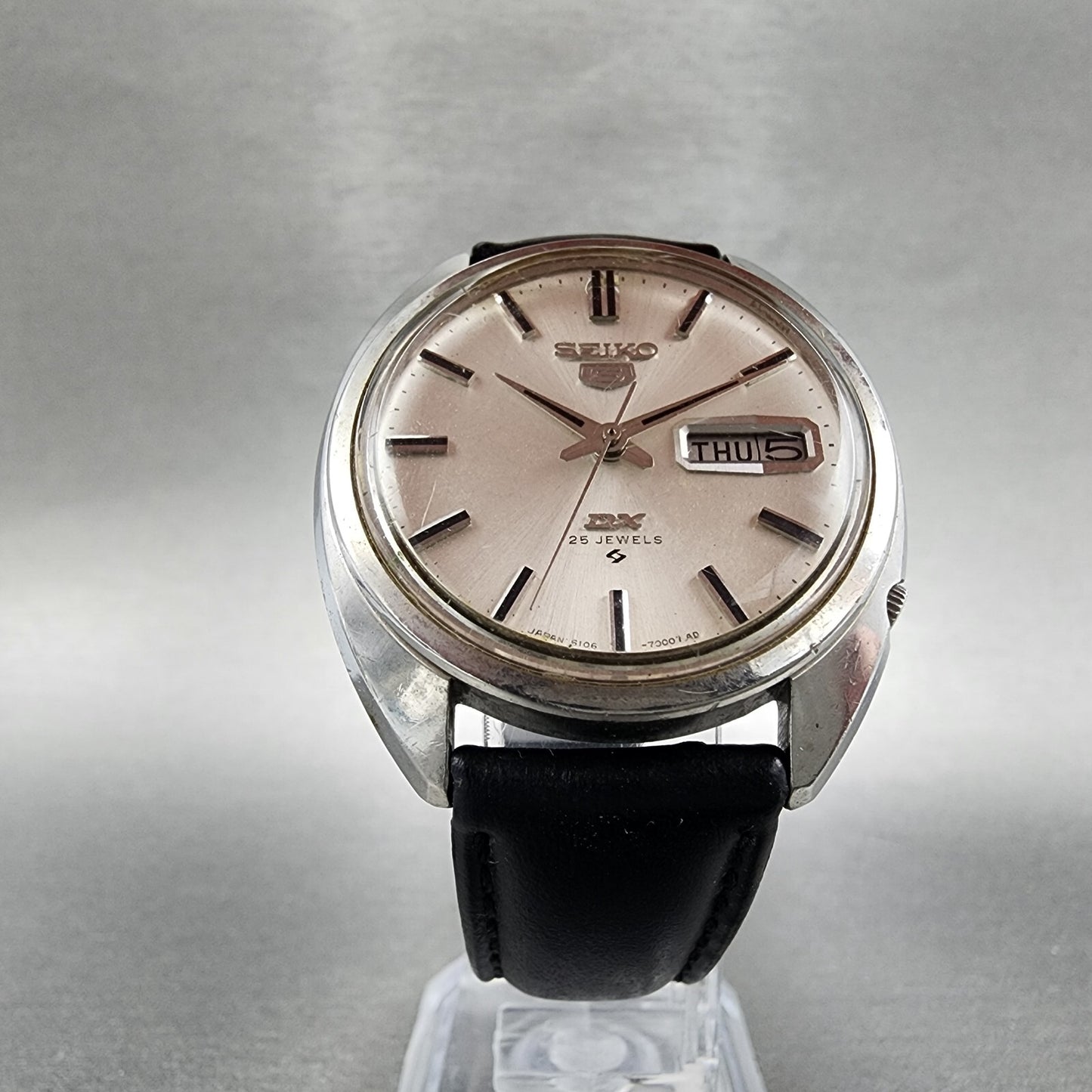 Seiko 5 DX Watch Men 36mm Silver Dial Steel Daydate Round Automatic Runs5