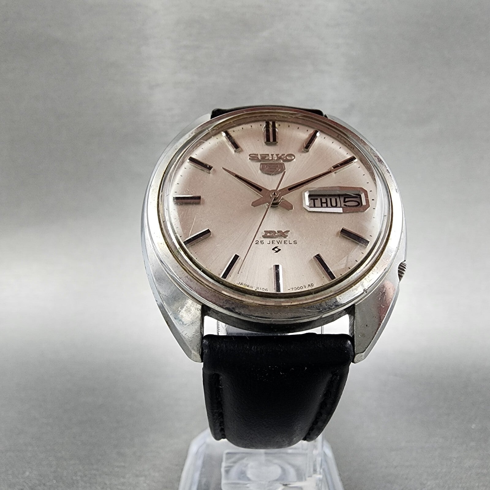 Seiko 5 DX Watch Men 36mm Silver Dial Steel Daydate Round Automatic Runs5