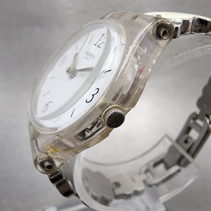 Swatch Clovercheck Watch Women 25mm White Dial Clear Case Round New Battery2