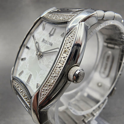 Bulova Watch Women 26mm White Dial Stainless Steel Tonneau 96R135 New Battery2