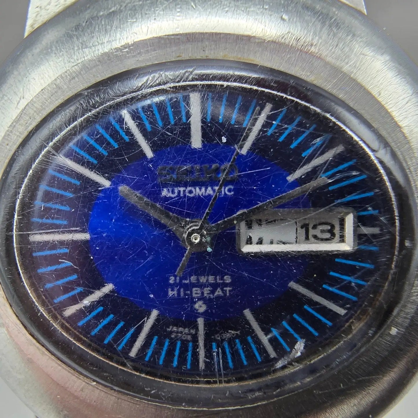Seiko Automatic Watch Women 31mm Blue Dial Silver Tone READ!!!!!! 2706-7020 Runs1