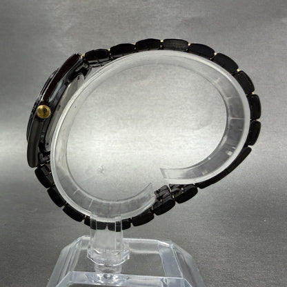 Seiko Watch Men 35mm Black Dial Black & Gold Tone Daydate V733-6C49 New Battery26