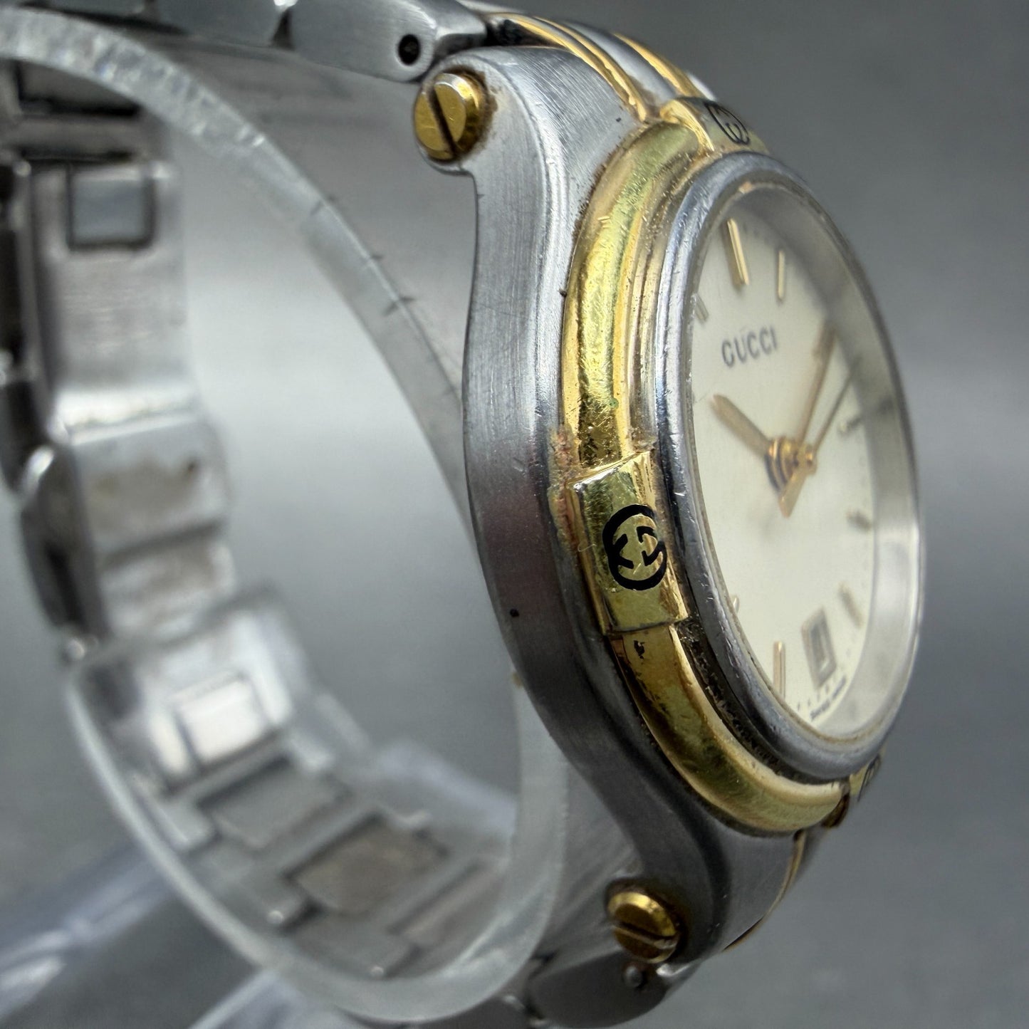 Gucci 9040L Watch Women 26mm Cream Dial Two Tone Date Round New Battery3