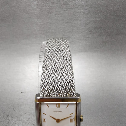 Seiko Exceline Tank Watch Women 18mm Silver Dial Two Tone 73206450 New Battery4