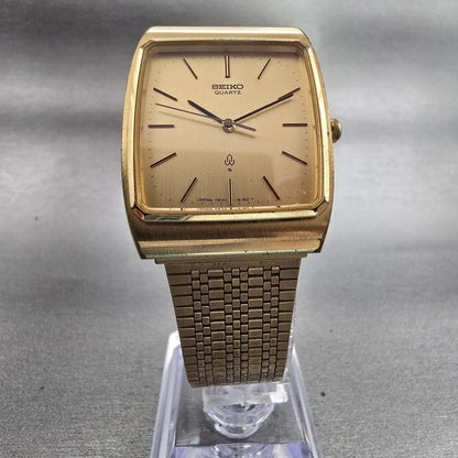 Seiko Watch Men 29mm Gold Dial Gold Tone Rectangle 7830-5150 New Battery Vintage5
